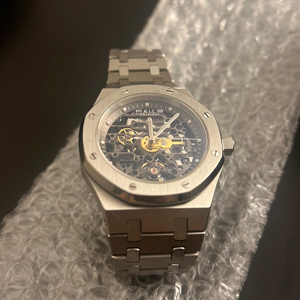 FEICE Automatic Watch Men's Skeleton Mechanical 42mm Waterproof Sapphire Crystal